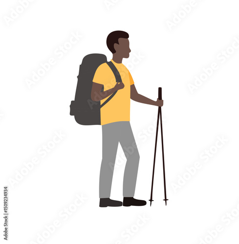 Man hiking with backpack and trekking poles