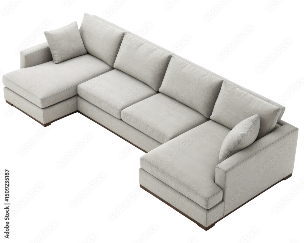 Naklejka premium Stylish linen sectional sofa offers comfort and elegance for any living space