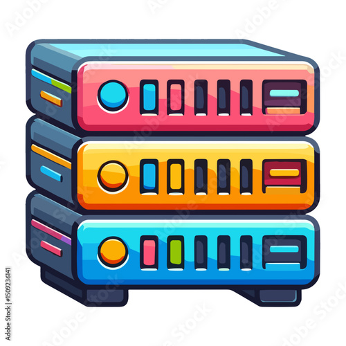 Colorful server rack vector image on transparent background for cloud computing and modern technology concept