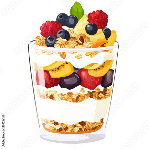 Yogurt Parfait Clipart On Clear Glass With  isolated on a transparent background