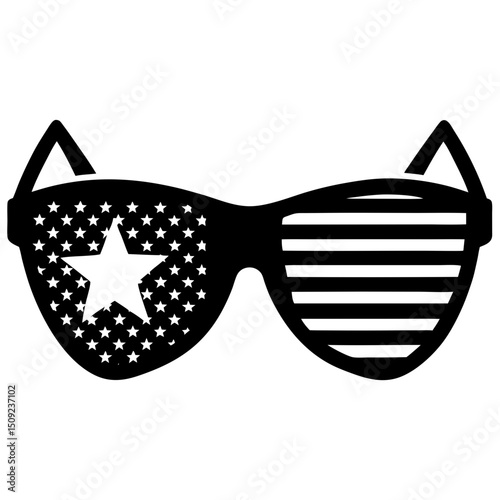 Eye-catching 4th of July sunglasses silhouette with USA flag pattern—great for festive holiday graphics, party invites, and creative print-ready merchandise.