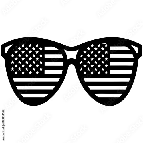 Vector silhouette of patriotic sunglasses with USA flag pattern—perfect for 4th of July graphics, celebration flyers, or vintage t-shirt artwork.