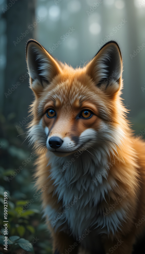 Fototapeta premium Red Fox in a Misty Forest