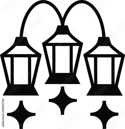 Ornate Lanterns & Star Pattern – Traditional Festive Illustration