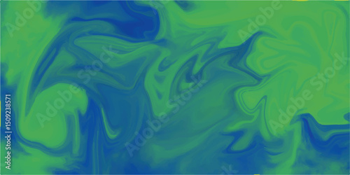 Colored liquids mixed together in fluid creating.painting arts with teal green and blue liquid texture brush for presentation, card background,