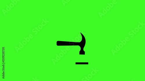 Hammer icon animation sign on green back ground. 4k video 
