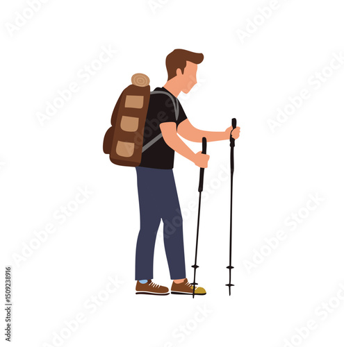 Man hiking with backpack and trekking poles