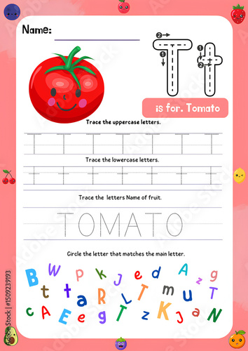 Back to school fruit themed vector design card with cute fruits and handwritten ABC letters