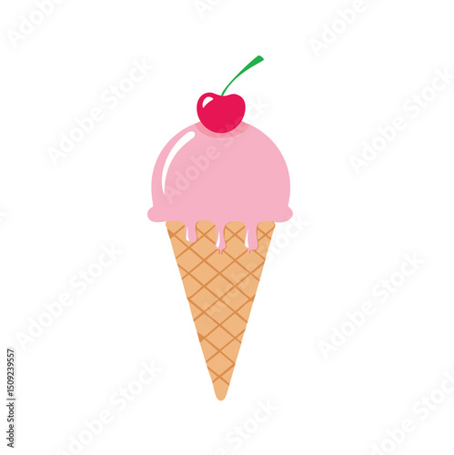 Pink ice cream cone with cherry on top summer treat
