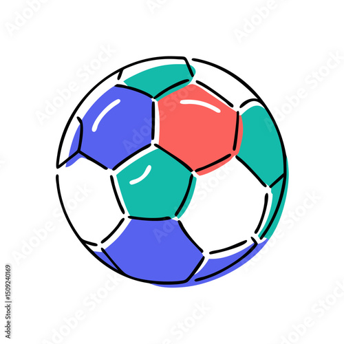 Colorful soccer ball with geometric patterns on a white background  