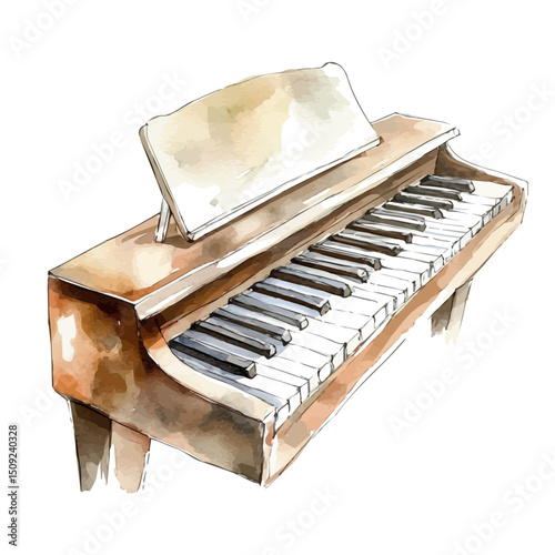 Piano Keyboard, watercolor illustration vector, high quality, isolated on a white background.