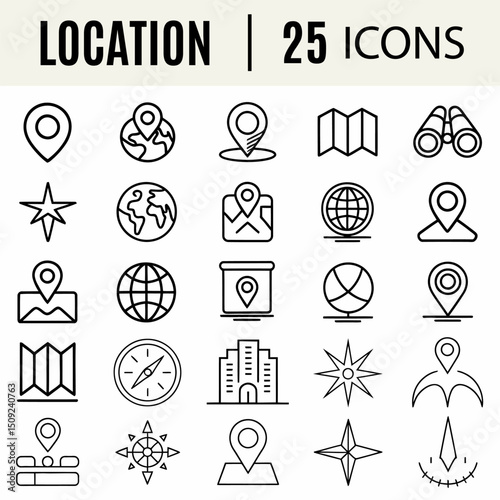 Location Icons Set in Line Style. Navigation, Map Icons, location