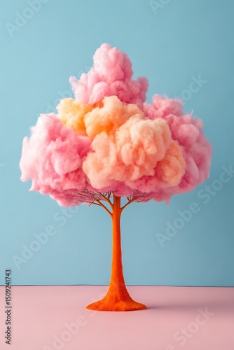 Whimsical Candy Cotton Tree: A playful artistic rendering of a cotton candy tree, showcasing a surreal yet inviting landscape.