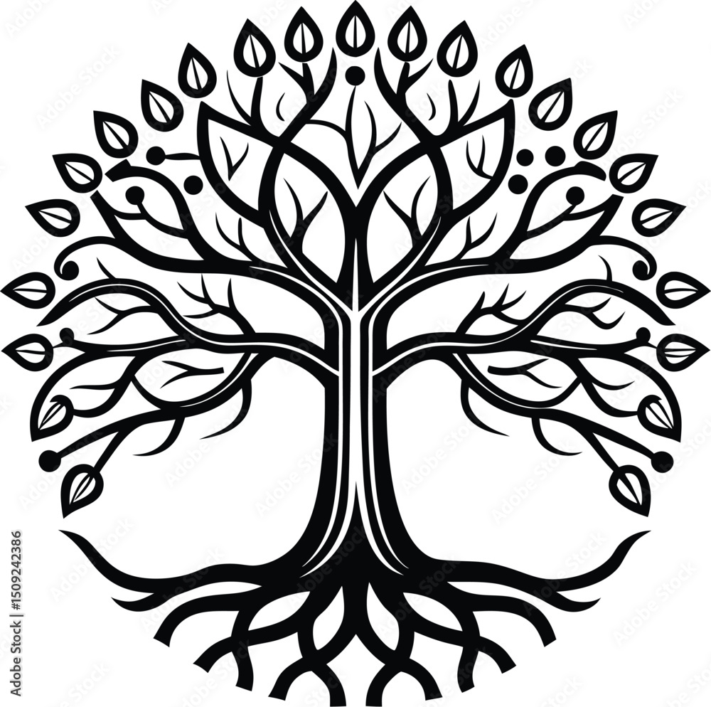 Obraz premium tree of life, silhouette roots, swirling branches 