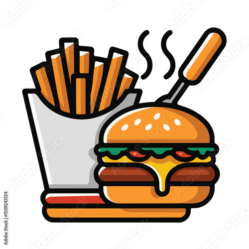 Vector fast food illustration of a burger and fries meal