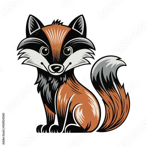 A cute cartoon vector illustration depicts a smiling wild fox and dog animal head