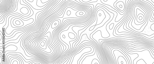 The black grey on white contours vector topography stylized height of the lines. The concept of a conditional geography scheme and the terrain path. Ultra wide. Map vector terrain Illustration. 
