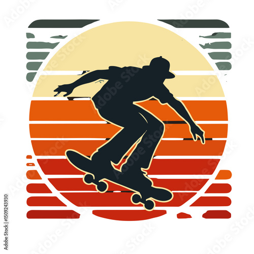 Silhouette of skateboarder performing trick against sunset background  