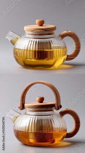 Clear Glass Teapot with Steaming Hot Tea on White Background - Beverage Still Life for Food and Drink Concepts
