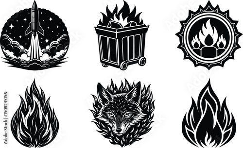 collection of eight black and white flame and fire vector icons. passion icon set. isolated black simple line element from ethics concept, vector illustration on white background

