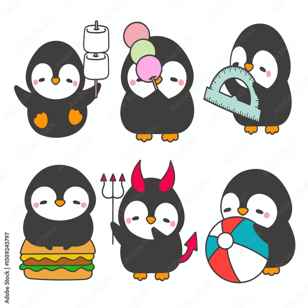 Fototapeta premium Penguin colour vector set 4