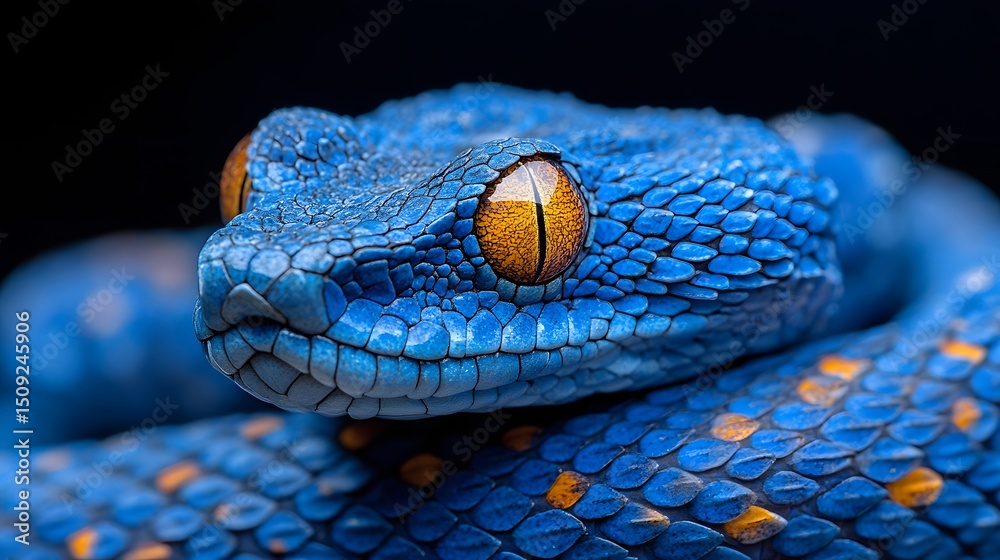 Fototapeta premium Scales of Sapphire: Blue Viper Captured in 8K UHD