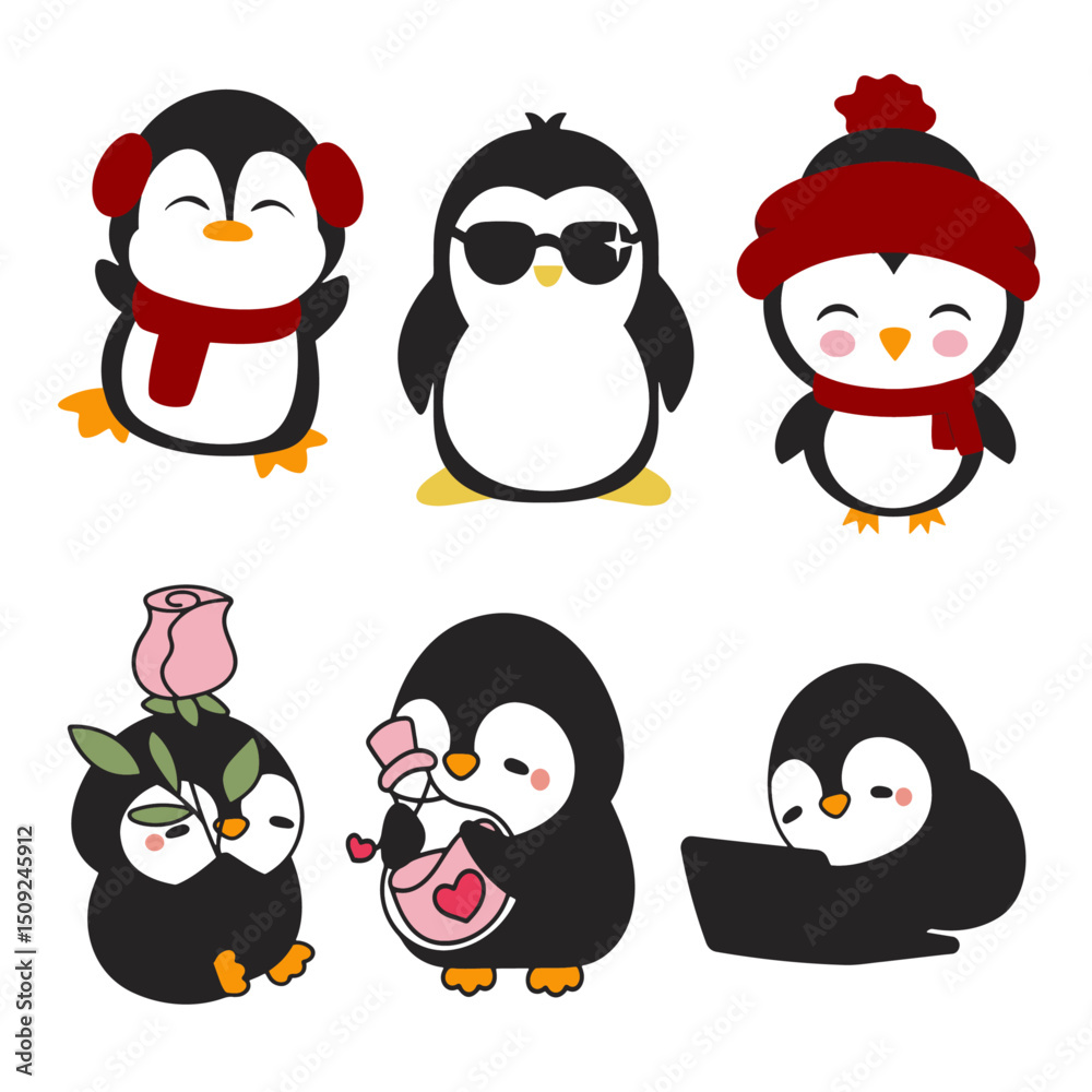 Obraz premium Penguin colour vector set 2