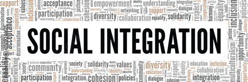 Social Integration word cloud conceptual design isolated on white background.