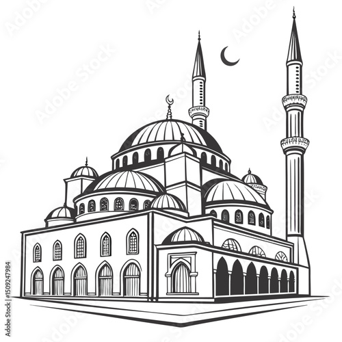 Black and White Mosque Line Art
