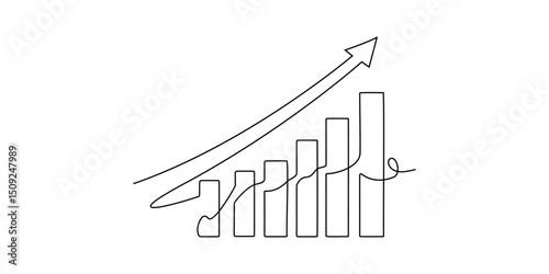 Line money one continuous finance art graph financial icon coin single. Growth one line money chart sketch cash concept hand investment business arrow vector drawing bank doodle background lineart bag