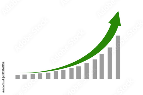 green arrow and bars graph rising up representing business profit and growth png file transparent background