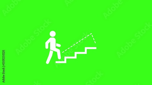 Stairs run location icon animation on green background. 
