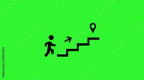 Stairs run location icon animation on green background. 