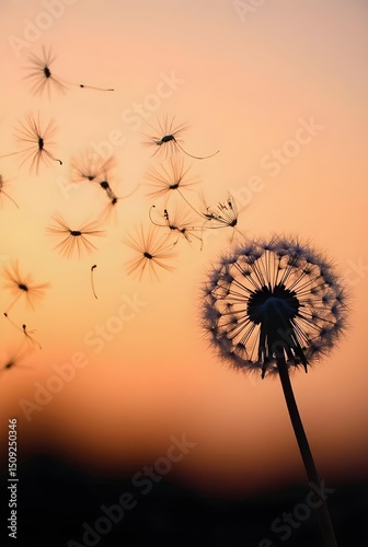 dandelion on sunset beautiful illustration 