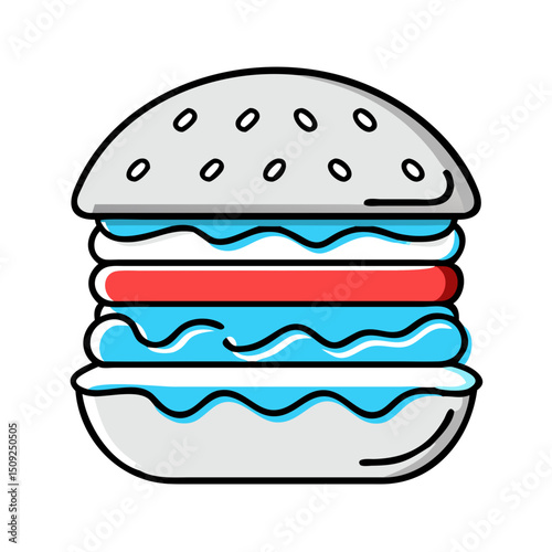 Classic burger with bold lines, junk food.