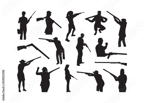 Skeet Shooter vector bundle, Cornhole clipart, Cornhole silhouette, Shooter man, Shooter women.	
