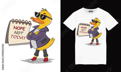 Nope not today cartoon t-shirt design, Vector illustration, Character design, Graphic t-shirt design,  Clothing & merchandise design, Print design