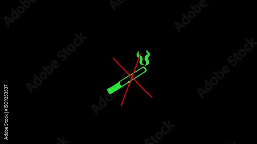 No Smock icon animation on black background. Smock Danger red signal icon .4k video 