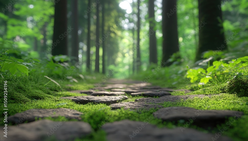Forest path with cobblestones and moss Forest path with cobblestones and moss