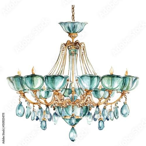 watercolor of Pendant Chandelier, vector high quality, isolated on a white background.