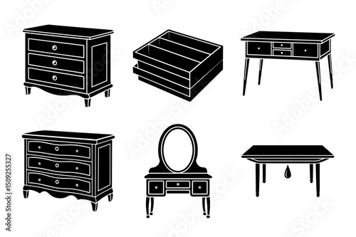 Furniture Items in Bold Silhouette Style