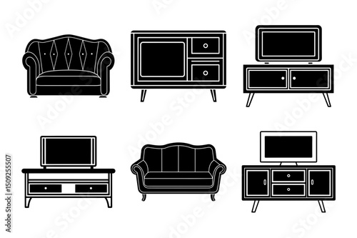 Black Furniture Illustrations Vector Set