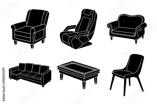 Furniture Clipart in Silhouette Style