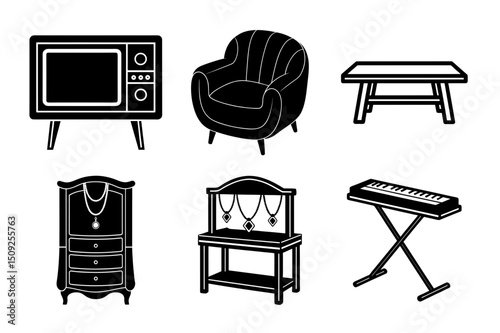 Living Room Furniture Silhouette Vector Set