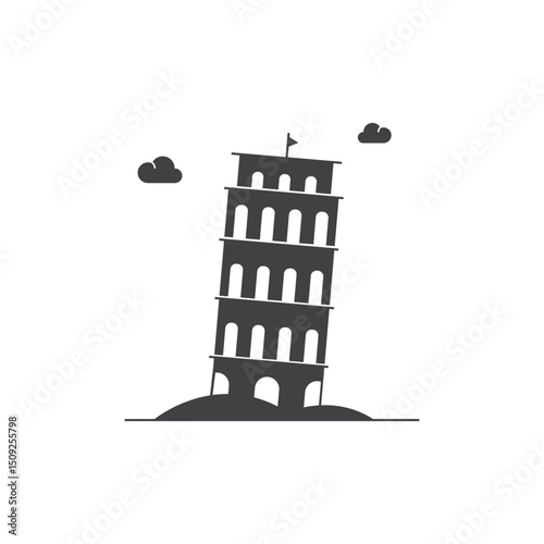 Leaning Tower Of Pisa Icon Vector Design.