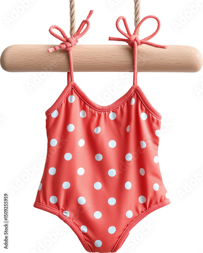 Cute Red Polka Dot Swimsuit Illustration Isolated on Transparent Background