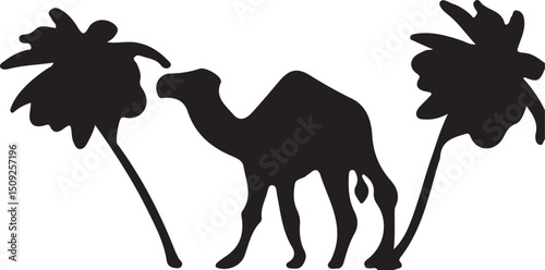 Camel and Palm Trees Silhouette Vector