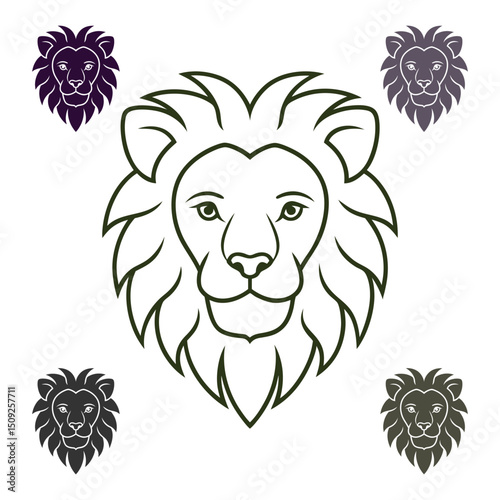 Lion Head Illustration in Various Color Variations Symbol of Strength and Courage