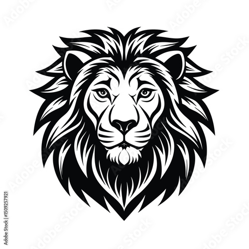 Majestic Lion Head in Black and White Vector Illustration