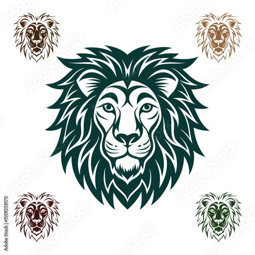 Lion Head Vector Illustration in Multiple Colors on White Background